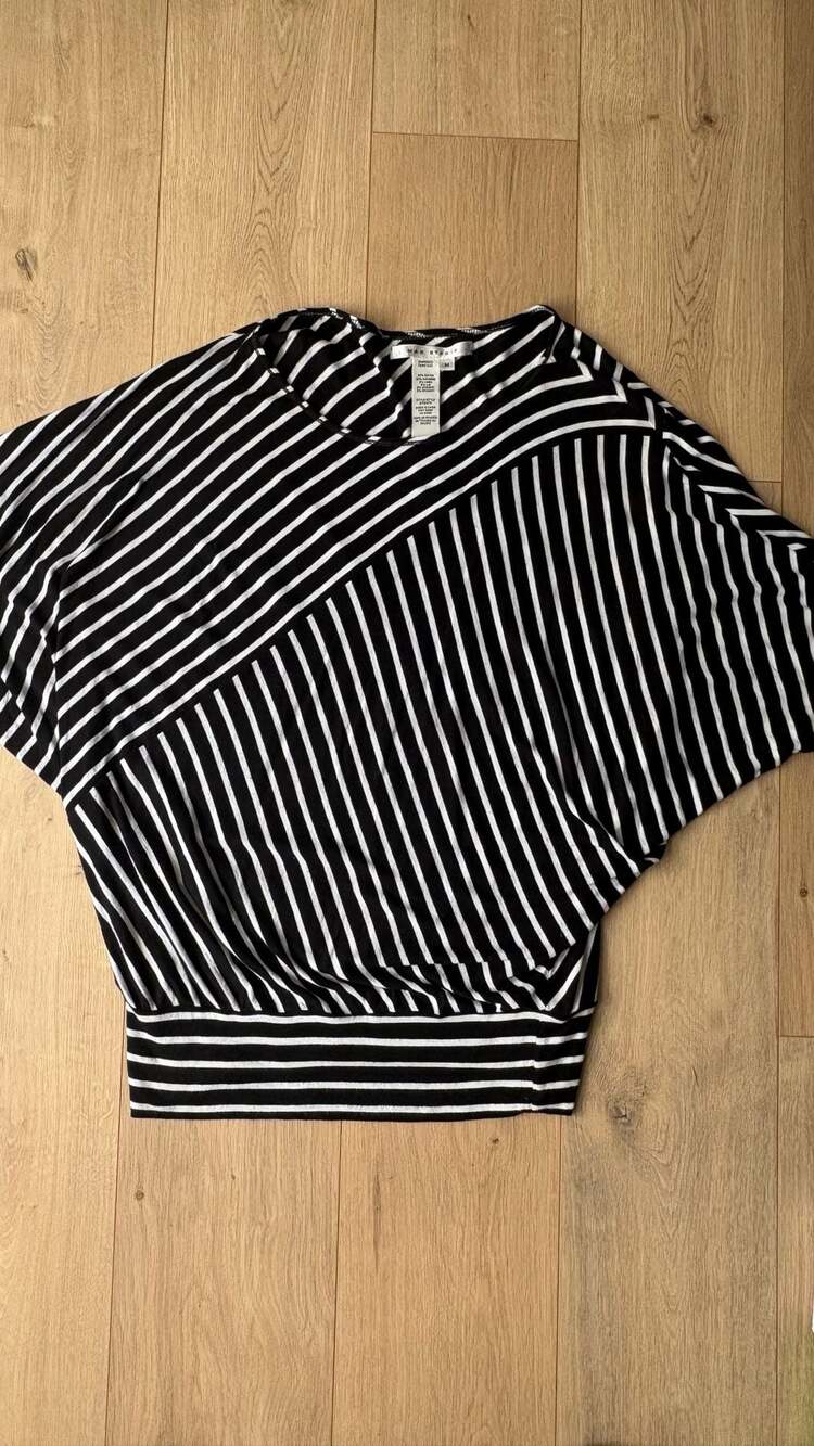 Max Studio Black White Striped Dolman Top Size M